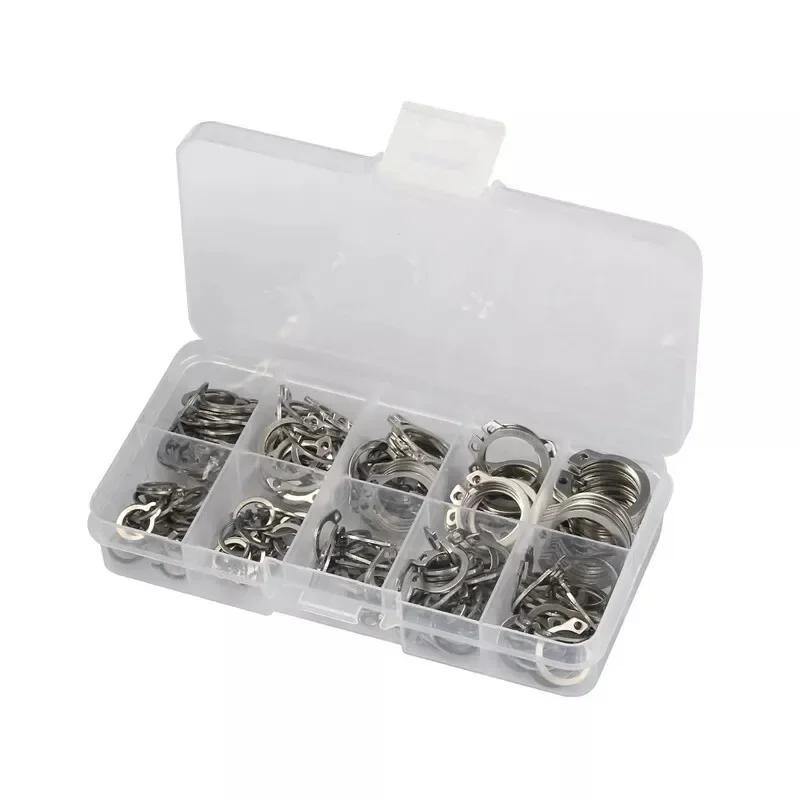 100PC M8-M18 Stainless Steel Retaining Clip Washers Snap Ring C Type External Circlips Assortment Kit Set for Bearing Shaft