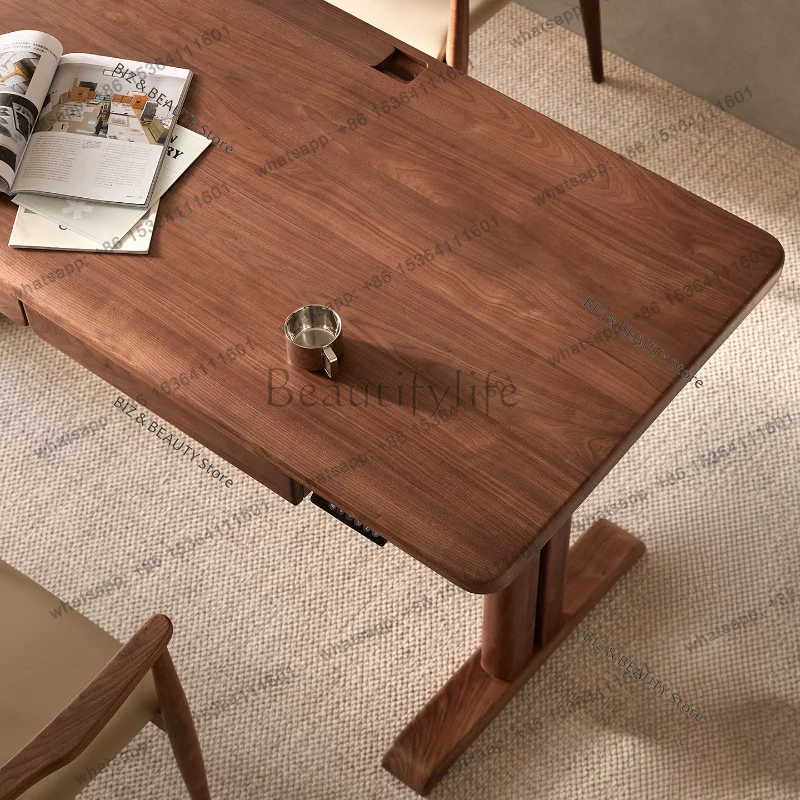 FG North American Black Walnut Electric Desk – Solid Wood Height Adjustable Standing Desk Executive Office & Study Furniture JT4