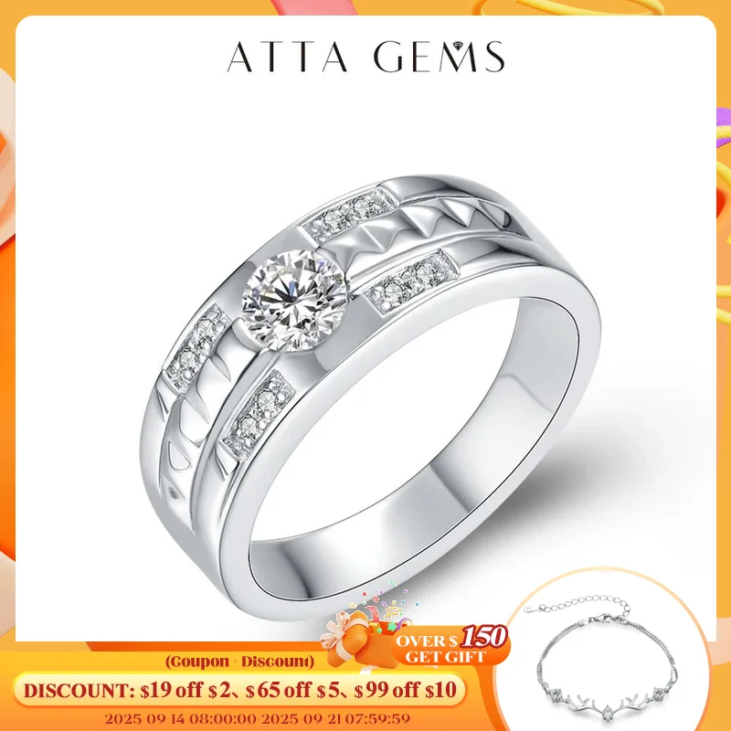 

ATTAGEMS Moissanite Ring for Men 0.5CT Classic style 925 Sterling Silver Ring Diamond Fine Jewelry Engagement Ring For Wedding