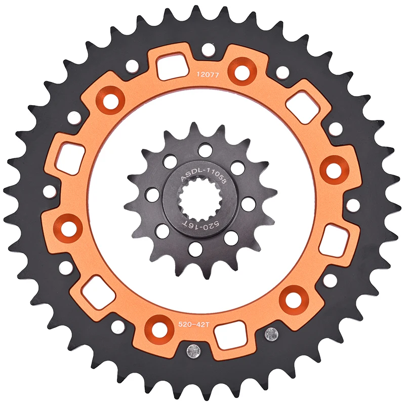 

520 16T 42T Front Rear Sprocket For KTM 300 EXC Enduro 2004 400 Duke 2002 625 640 LC4 99-07 690 Rally SMC R 19-22