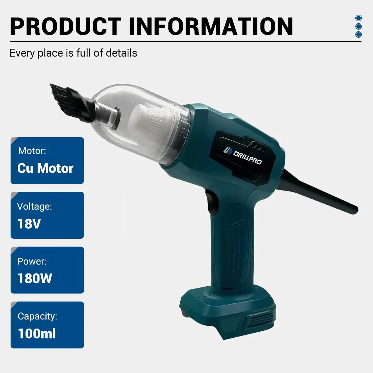 Imagem -03 - Drillpro Electric Aspirador sem Fios sem Fios Casa Carro Dupla Utilização Portátil Alta Potência Limpeza para Makita Bateria 18v