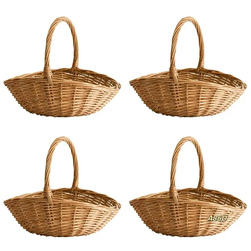 

4X плетеная корзина с ручкой, плетеная корзина для покупок, корзина для подарков, корзины для пикника, кухонная корзина для хранения - маленькая