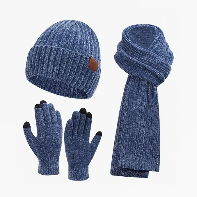 Adult Men Women Chenille 3 Piece Hat Scarf Gloves Set with Touchscreen Multi Color Choice