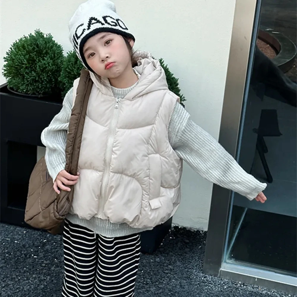 Gilet imbottito in cotone per bebè per bambina con cerniera con cappuccio cappotto senza maniche allentato gilet per neonato bambini autunno