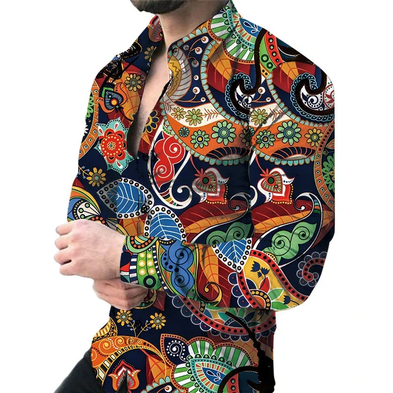 3D Print Ancient Babylon Paisley Patterns Long Sleeve Shirts Hinduism Spiritual Totem Graphic Office Shirts For Men Tops Blouses