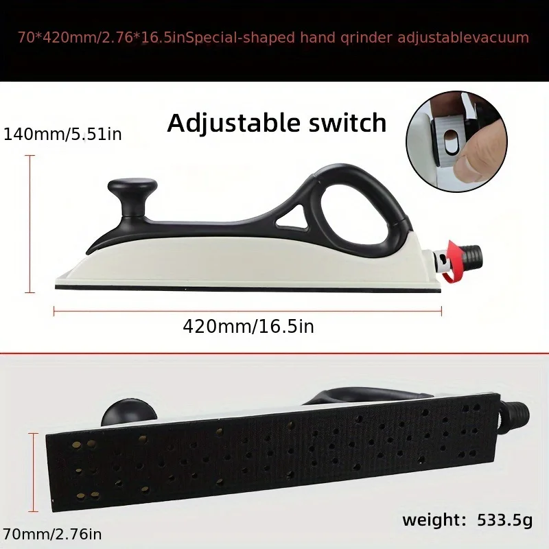 Dust-Absorbing Hand Sanding Block, Rectangular Dry Sand Board, Hand Plane for Dry Sandpaper, Manual Polishing Fixture