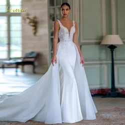Loverxu Mermaid Sexy Wedding Dresses Scalloped Sleeveless Vestido De Novia Lace Detachable Train Satin Custom Made Bridal Gown