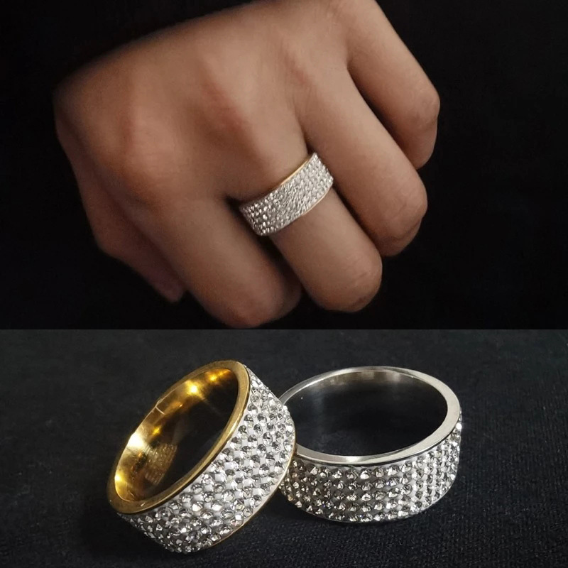  Shine Silver and Gold Color Women Ring Round Inlaid White Zircon Ring for Women Men Engagement Wedding Jewelry Gift