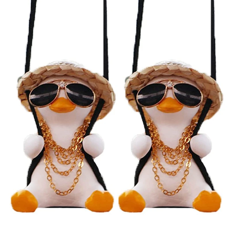 2Pcs Swinging Duck Car Hanging Ornament Swing Duck Car Mirror Cute Anime Car Accessories Car Decoration Ornament Gift