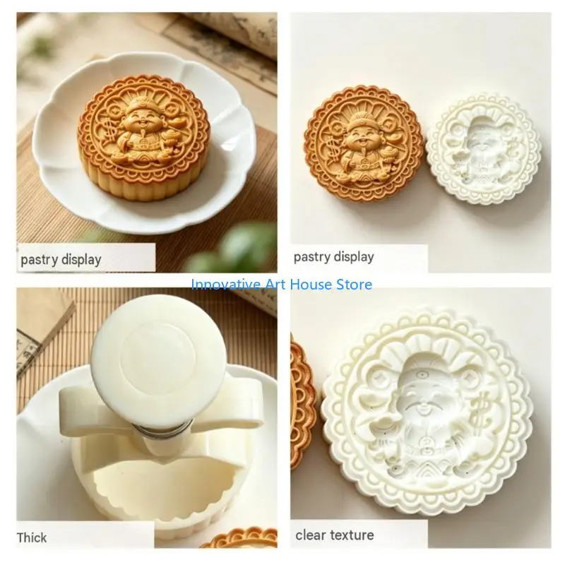E1PC Mooncakes Molds 300G Manual Press, Fortune Pattern ABS Plunger Tool for Large Mooncakes Shaping Holiday Dessert Baking Use