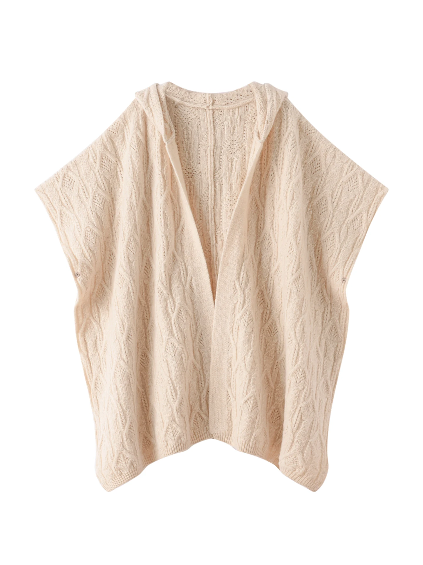 

Classic Autumn Winter Woman Shawl Elegant Female 100% Merino Wool Knitwear Hooded Cardigan Half Sleeve Clothes Tops Lady Sweater