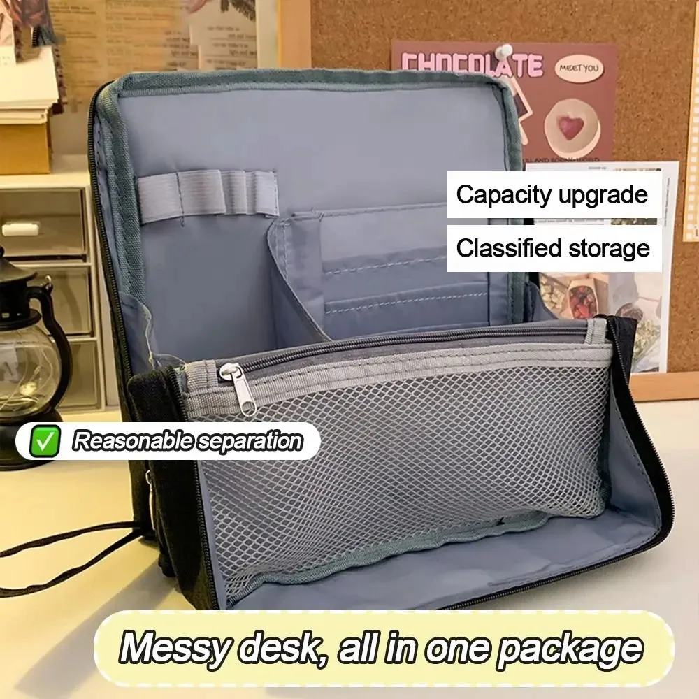 Cosmetic Handbag Large Capacity Pencil Case Multi-layer Oxford Cloth Stationery Bag Standable Simple Pen Bag Student