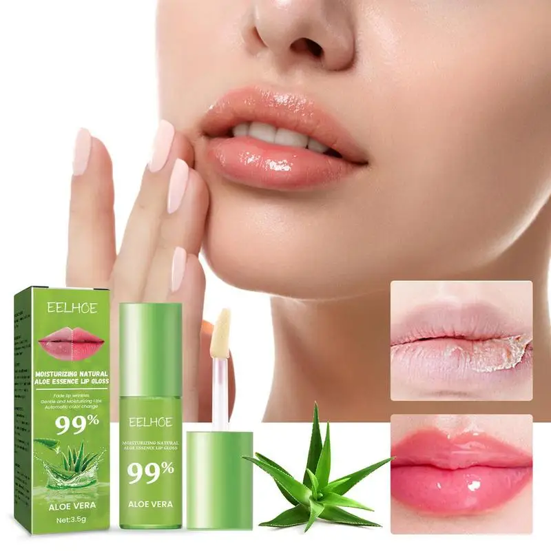 Brilho labial de aloe que muda a cor, extrato natural, hidratante, anti-rachado, para mulheres, cuidado labial