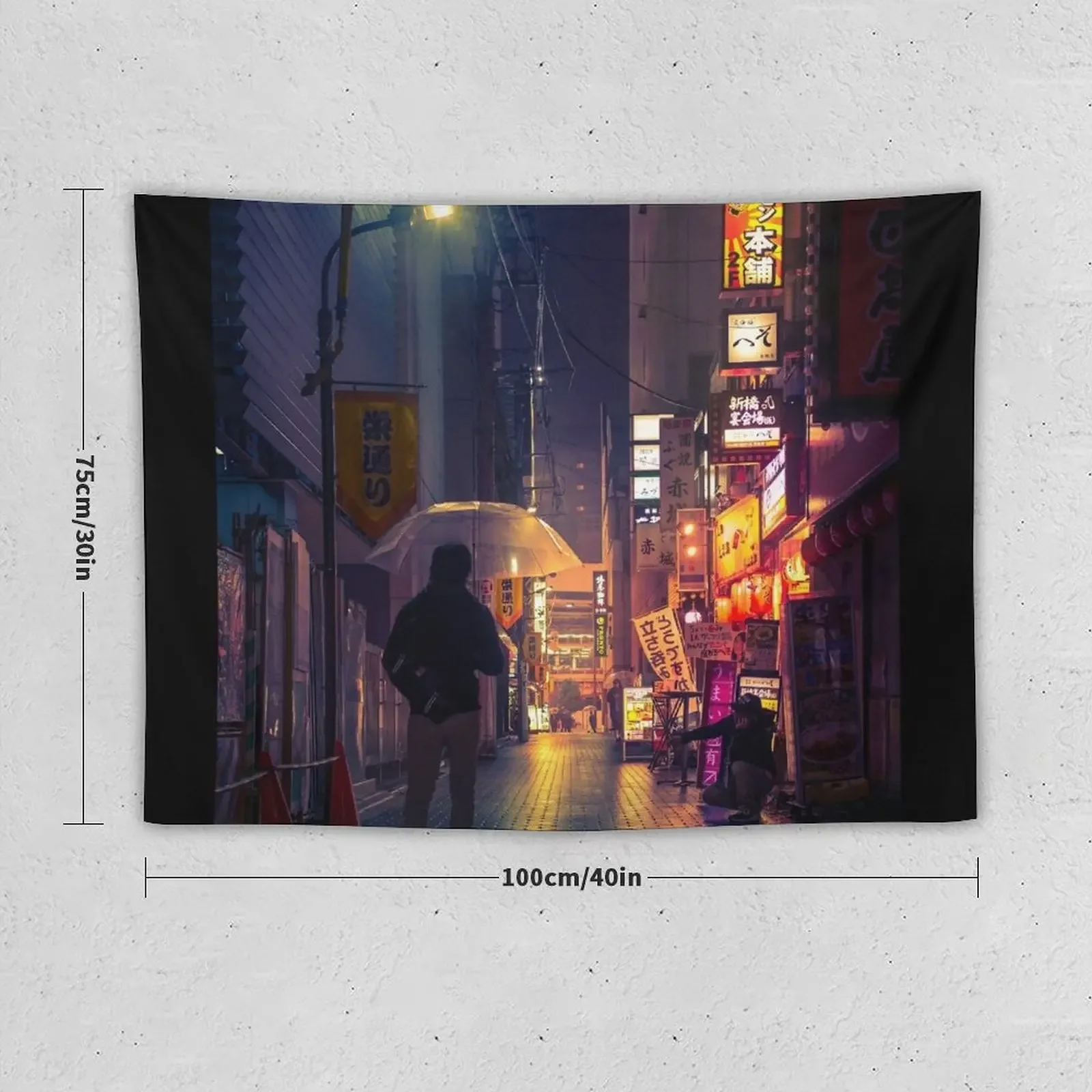 Neon Noir Street Reflecting the warm yellow and orange light from the bar area. Tapestry Home Decorations Tapestry