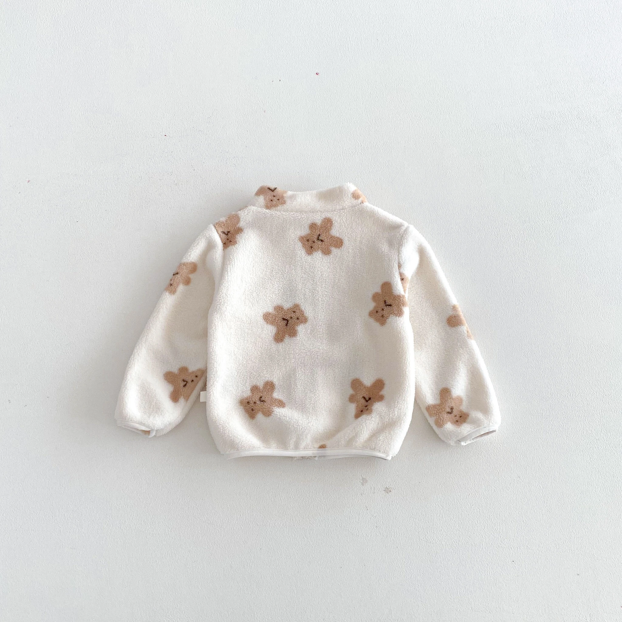 Baby Kid All Over Bear Print Stand Collar Zip Up Warm Coral Fleece Coat For Toddler Girls Boys Wear Children Winter Coat Clothes