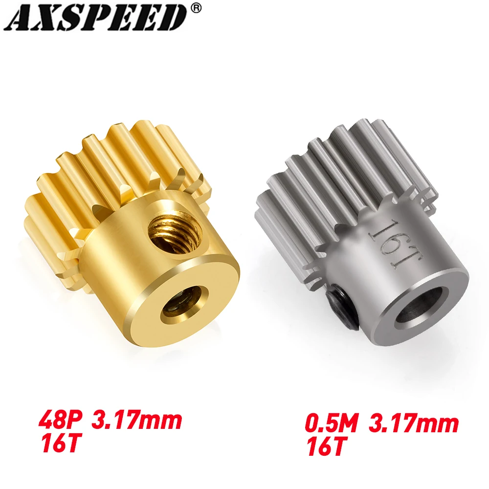 AXSPEED 1Pcs Metal 16T Motor Gear 3.17mm 48P/0.5M Spur Gear Pinion Rack Transmission for RC Model Upgrade Parts