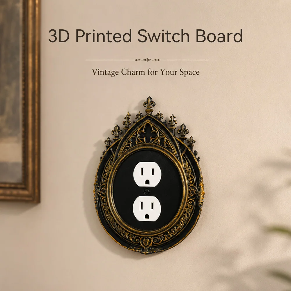 Cross-border Vintage Gothic Arched Single Toggle Switch Plate Antique Gold 3D Embossed Resin Wall Decor Cover