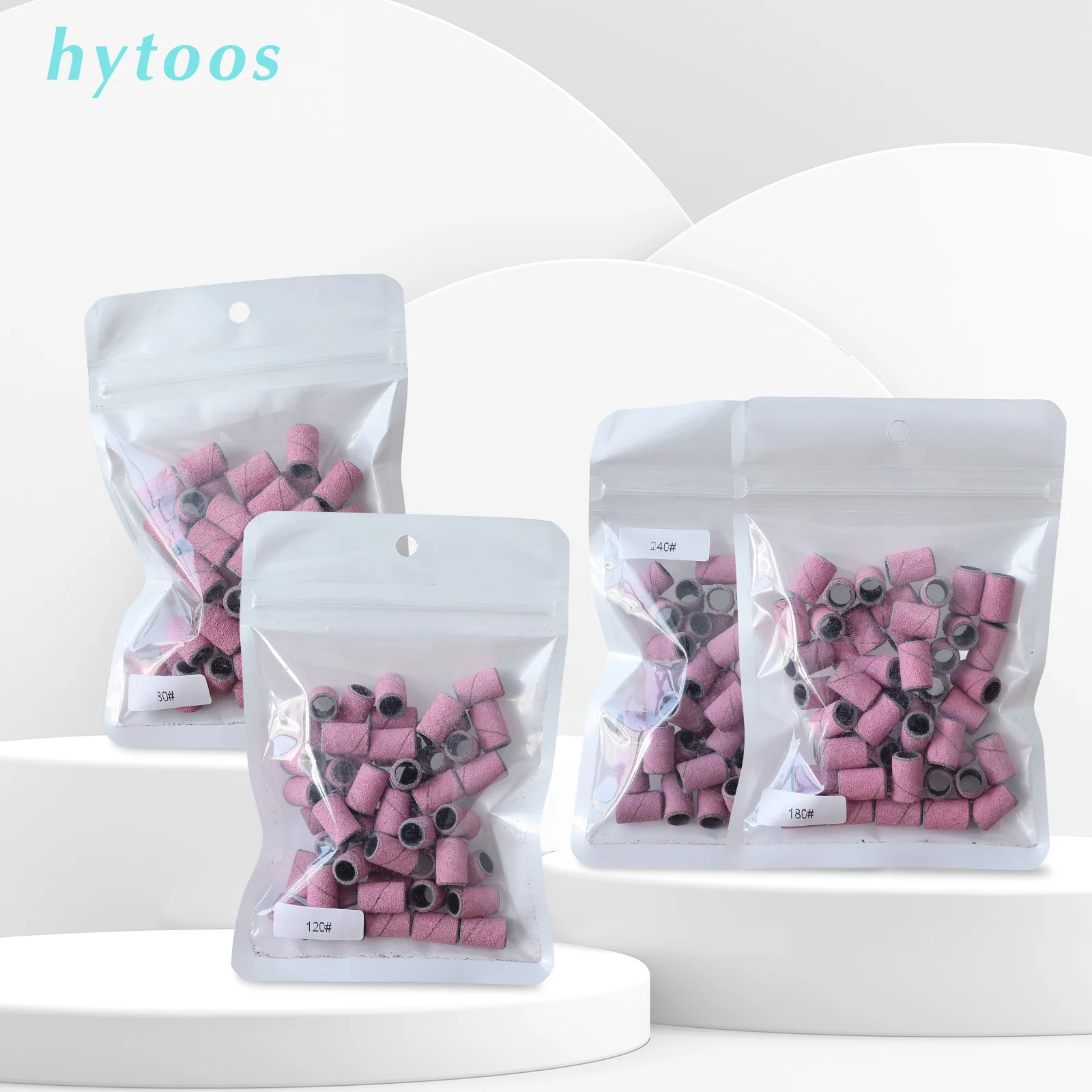 HYTOOS 50Pcs/Bag Pink Sanding Bands Without  Mandrel Electric Nail Drill Bit Accessories Gel Removal Nails Care Polishing Tool
