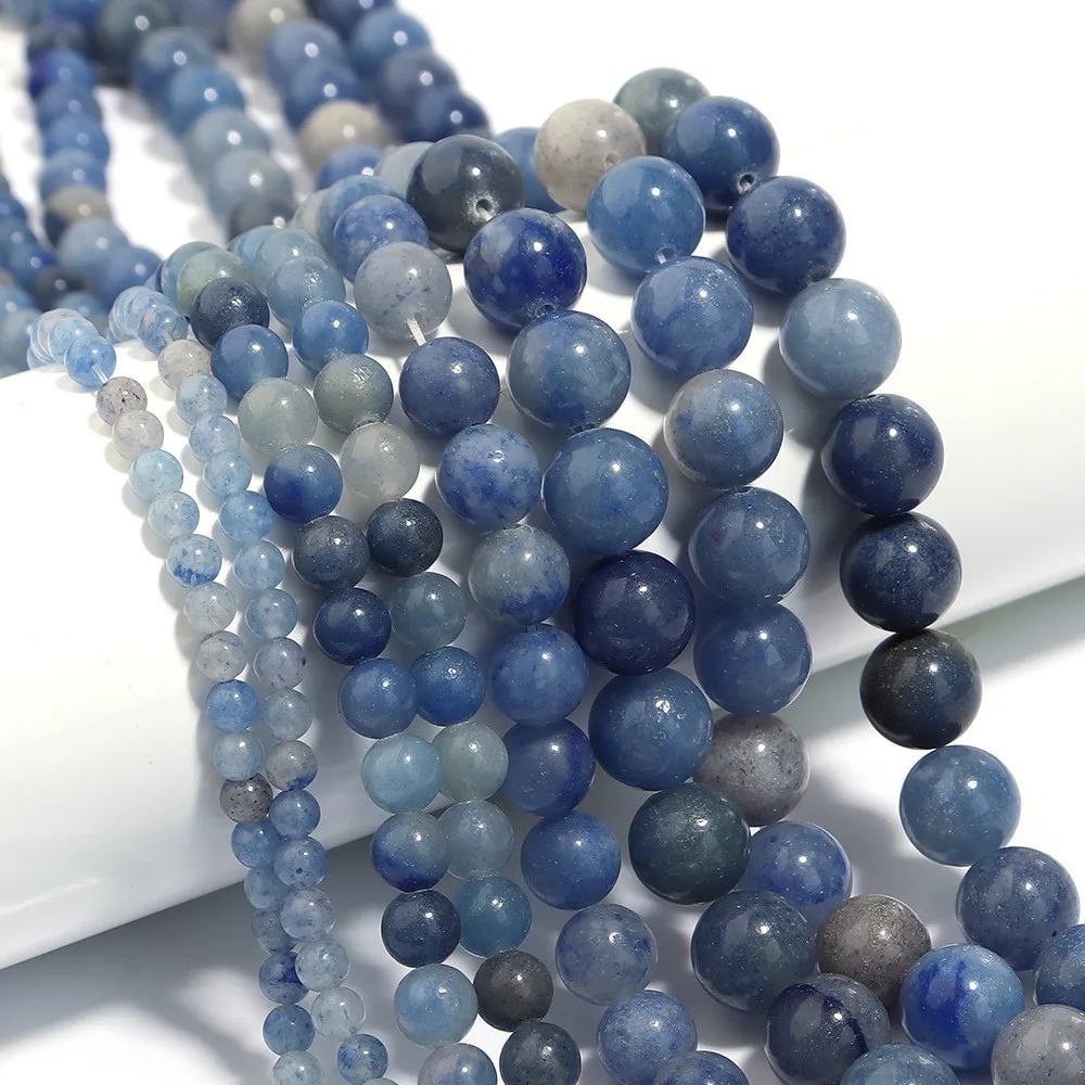 1 Strand Natural Blue Aventurine Stone Beads Round Smooth Stone Bead for Jewelry Making DIY Earring Bracelet Necklace Material