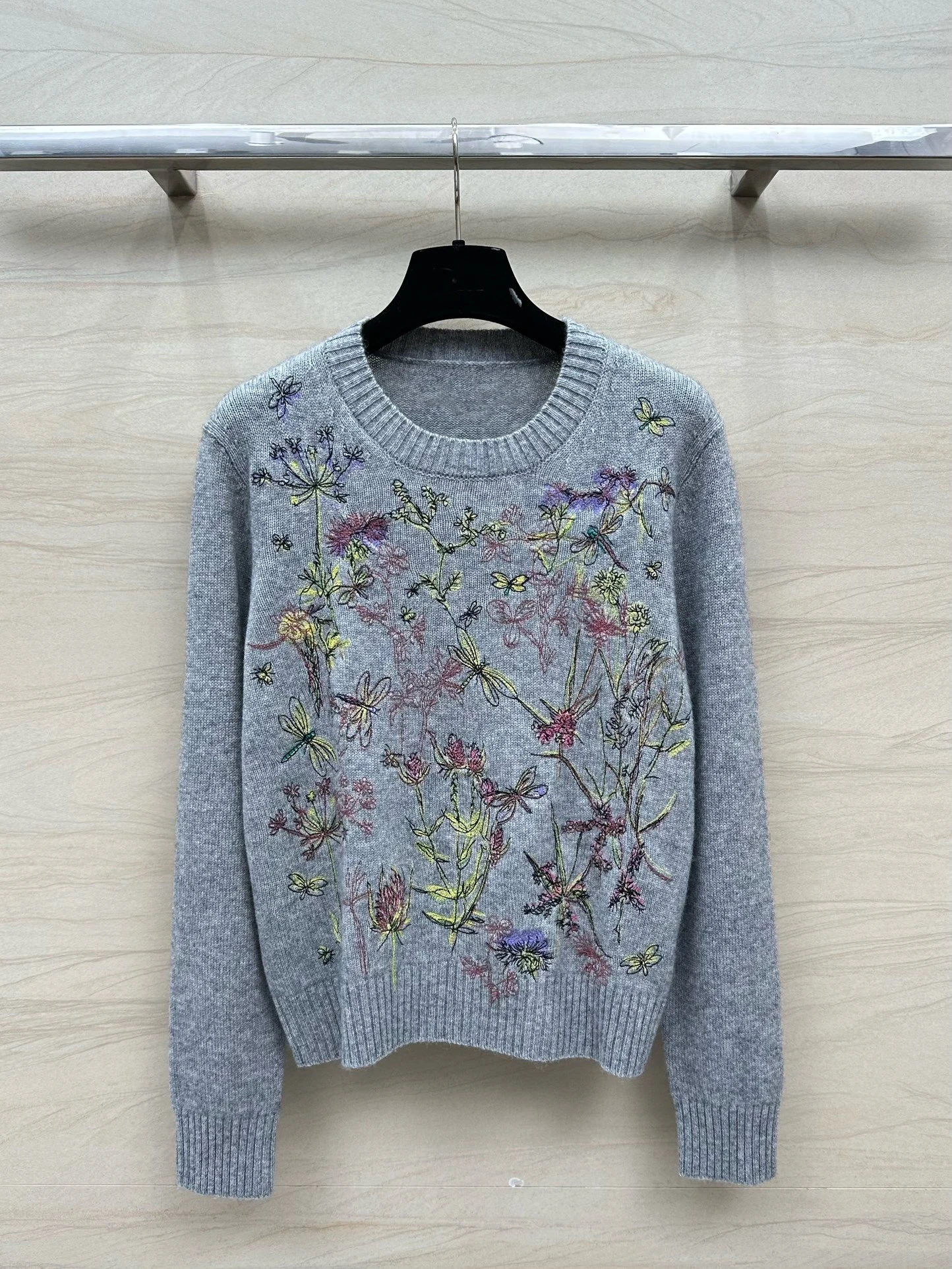 

EVACANDIS 100% Cashmere Embroidery Luxury New High Quality Women O-Neck Long Sleeve Knitted Pullover Tops Elegant Casual Sweet