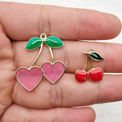 10pcs Cherry Charm for Jewelry Making Enamel Necklace Phone Earring Keychain Pendant Diy Accessories Alloy Metal Gold Plated