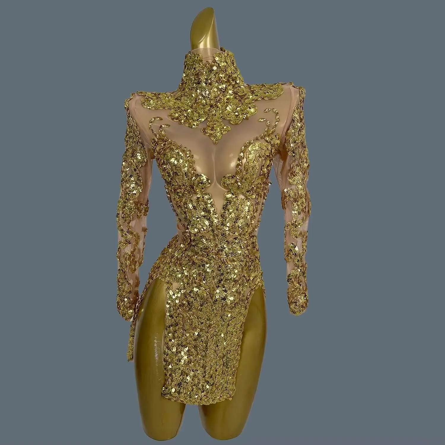 Vestido ultra curto de lantejoulas brilhantes, roupa feminina para festa de aniversário, bar, dança, vestido de baile, cantor, palco, raoquan