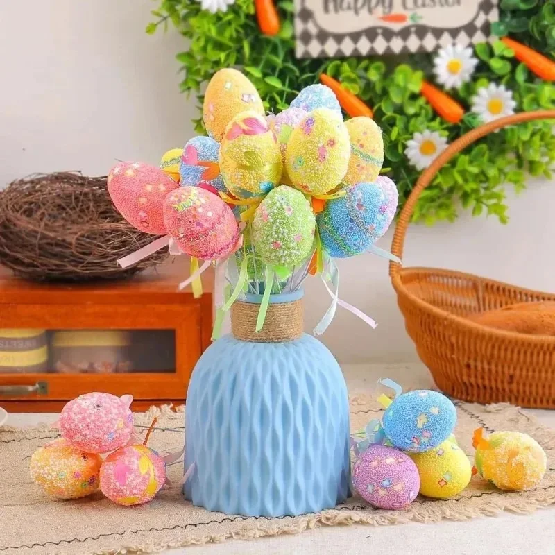 Easter Egg Tree Branch Cake Foam Decor, Colorful Sequins Cake Topper Sticks, Easter & Birthday Party Decor for Kids
