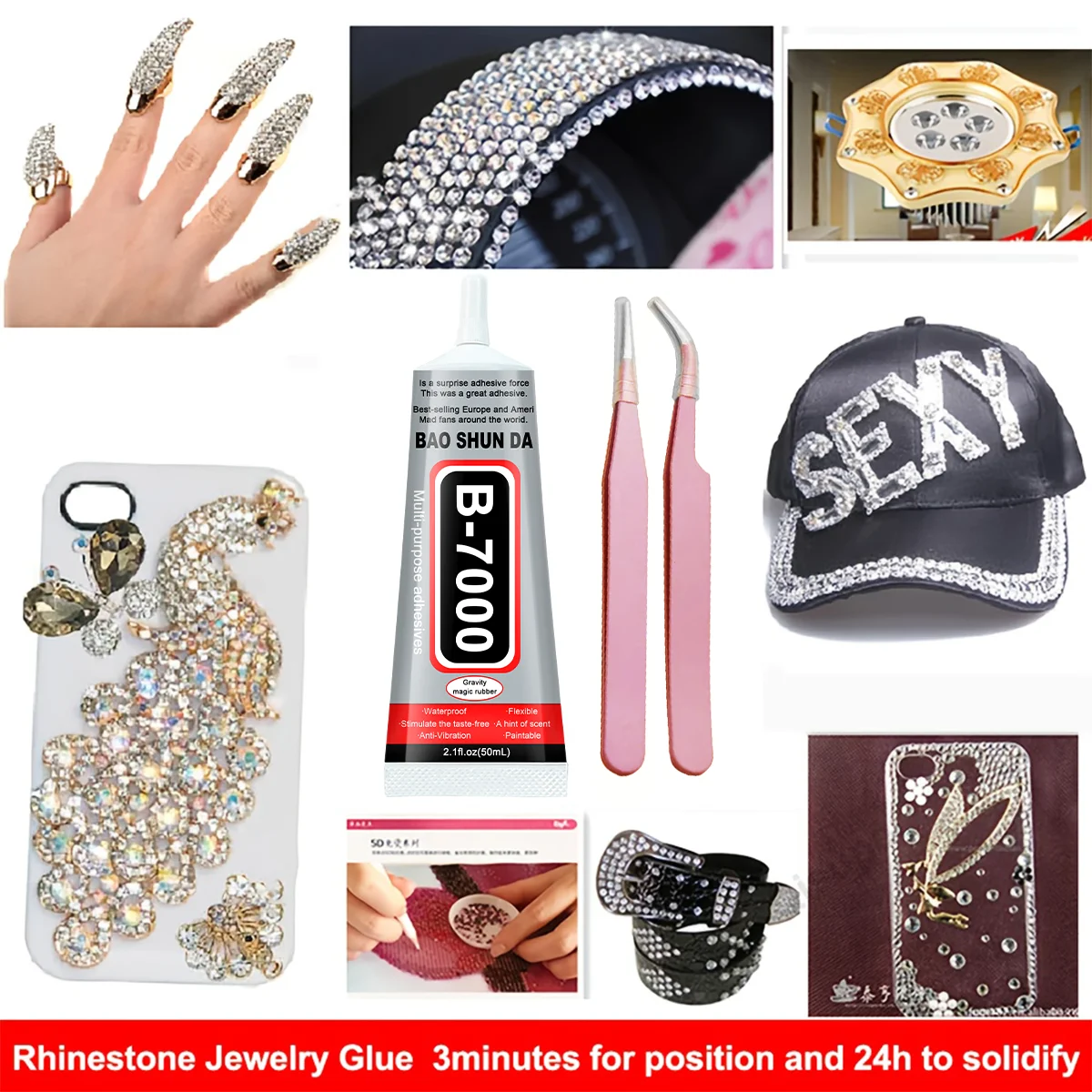 JXVX 50ML B-7000 Bande adhésif transparente Super Glue Réparation d'écran de téléphone portable Bande adhésif universelle Bijoux Artisanat Céramique Vitrage Modèles Plastique Métal Bois Hobbys Adhesive B7000 DIY Adhesi