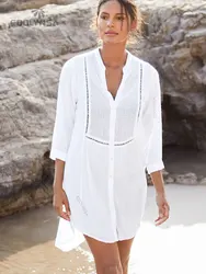 2023 Beach Cover up  White Tunic Woman Bikini Cover-ups Bathing Suit Women Beachwear Swimsuit Cover up Sarong pareo plage Q833