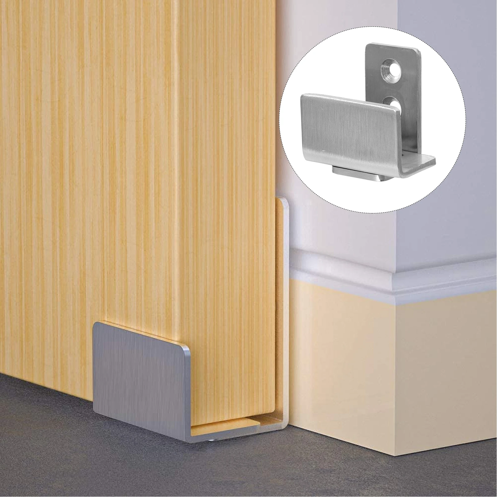 

2pcs Sliding Barn Door Floor Guide Stainless Steel Bottom Adjustable Stay Roller Flush Mount Scratch Resistant Smooth Edge Metal