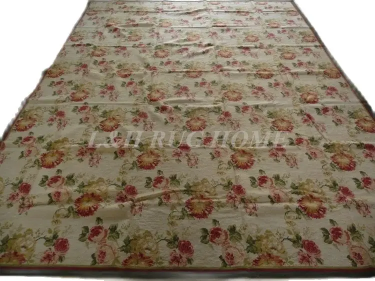 

Free shipping 9'x12' handmade woolen rug, needlepoint woolen carpet, 100% New Zealand Wool with red roses high quality