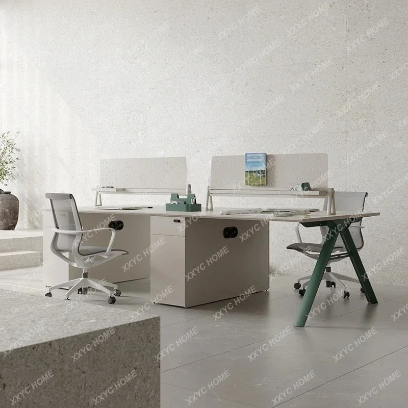 A  Office Desk and Chair Oblique Angle Hole Board Screen Staff Table Combination Station Office Furniture
