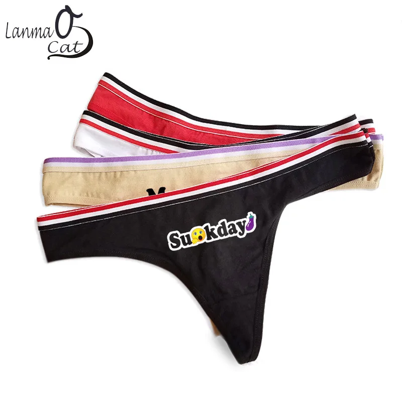 Comfirtable Sexy Sports G String Daily Words Printed Cotton Thongs For Ladies Female Weeks Undderpants