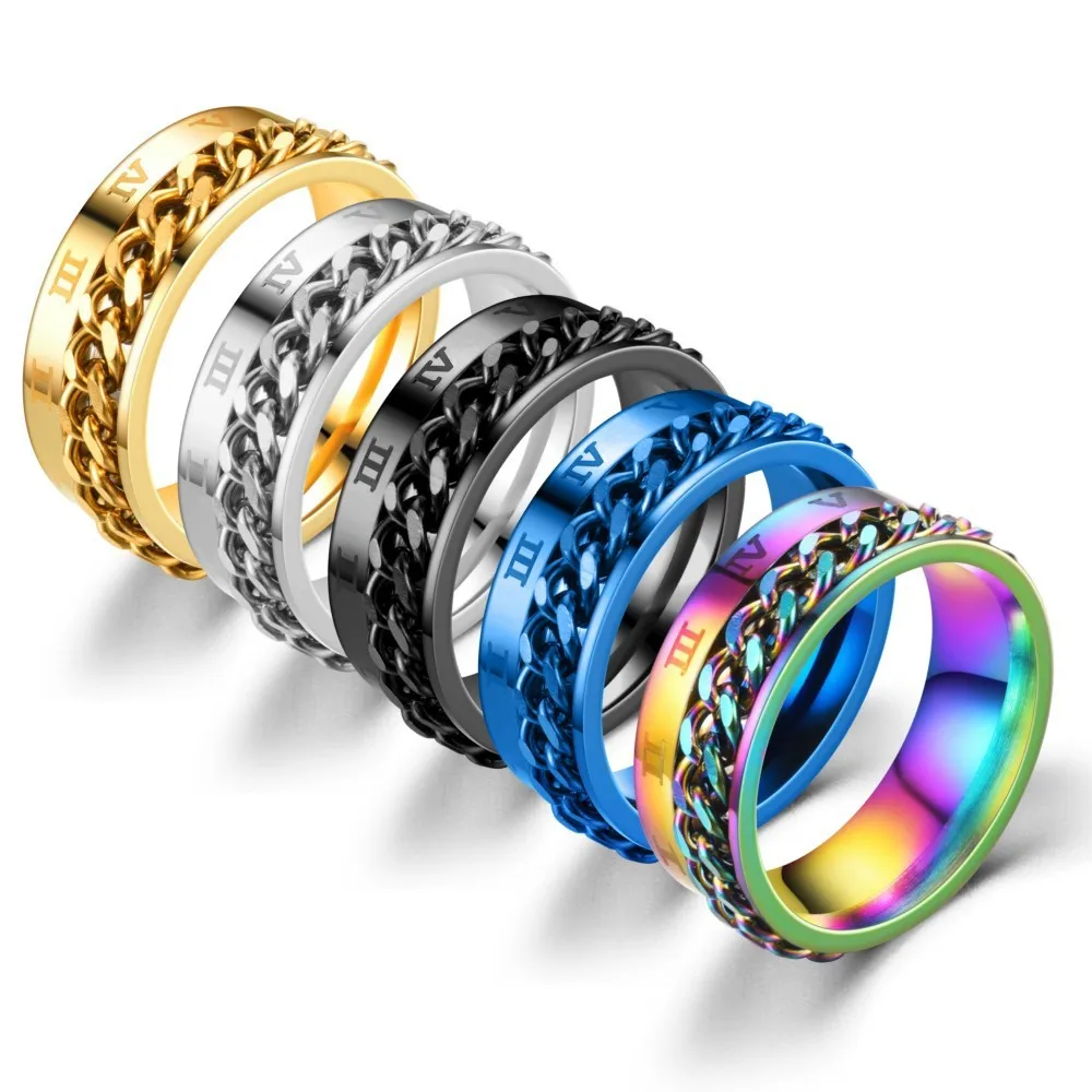 Autumn Rotating Stainless Steel Multifunctional Ring for Couple Punk Anti Anxiety Relaxing Rings Rotate Chain Finger Jewelry