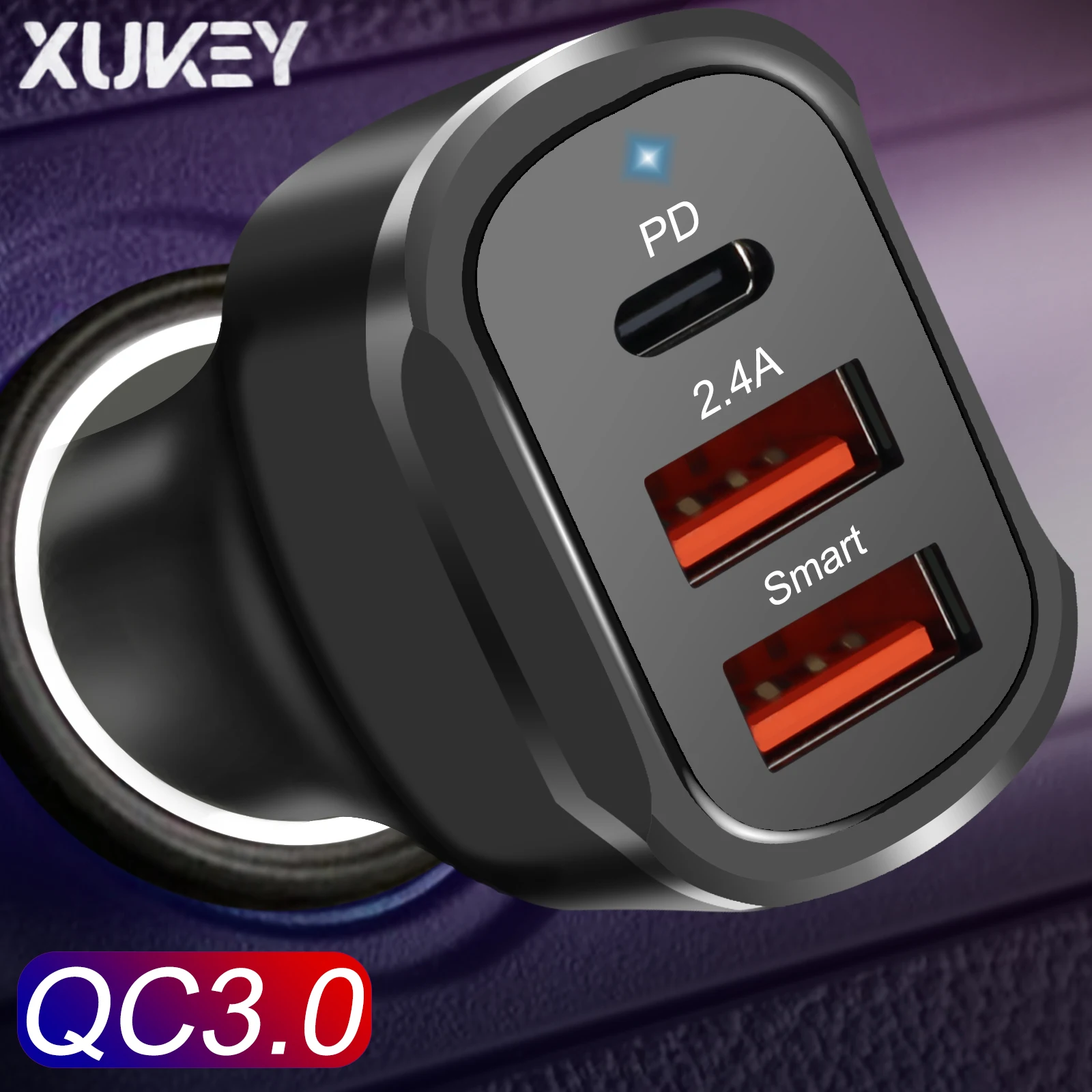 XUKEY USB Car Charger Quick Charge 4.0 QC4.0 QC3.0 QC PD Type C 30W Fast Car USB Charger Adapter For iPhone Xiaomi Mobile Phone