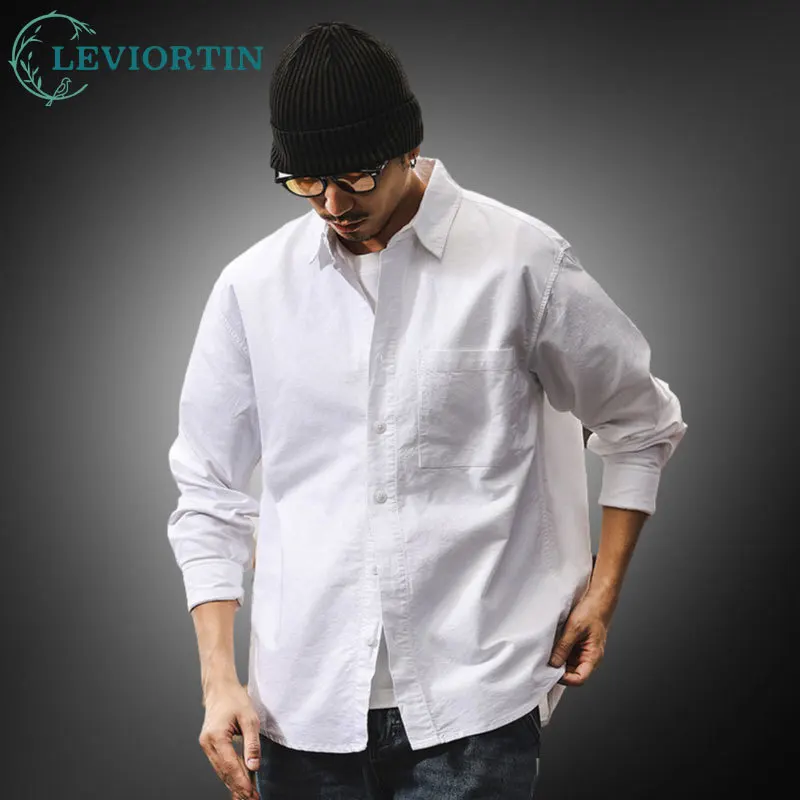 

American Style Oxford Long Sleeve Shirt for Men Spring 2025 Breathable Relaxed Fit Workwear Inspired Button Up Shirt Man