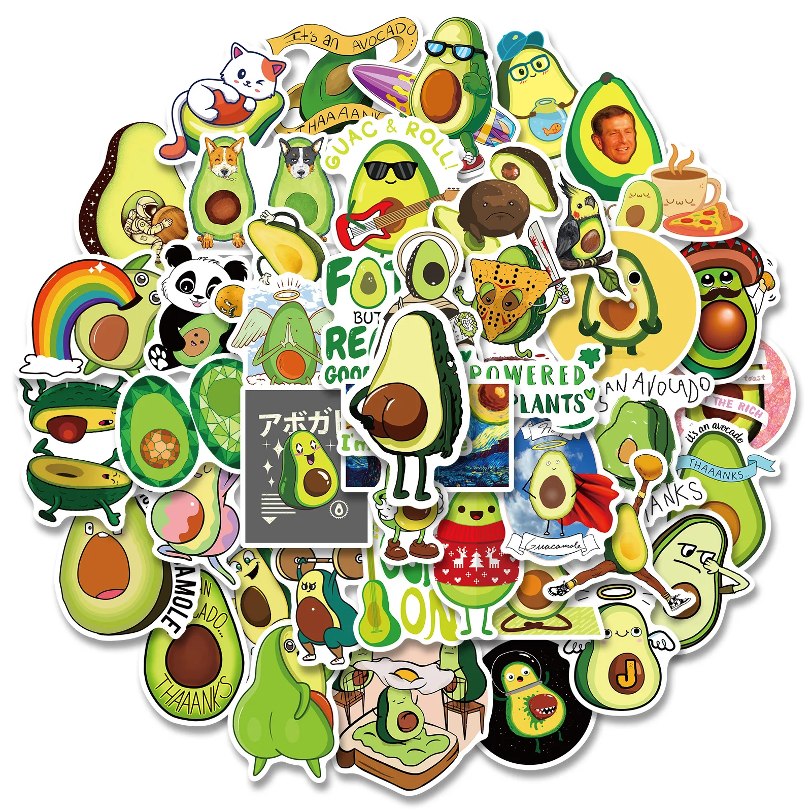 50 pcs/pack Creative Avocado PVC Decorative Stickers Waterproof Stickers Scrapbooking DIY Journaling Sticker Stationery Diary