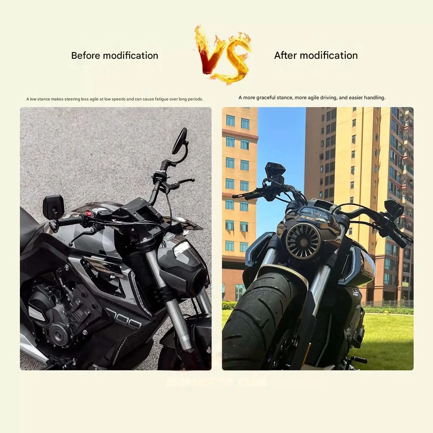 For Benda LFC700 Motorcycle Carbon Steel Handlebar OEM Molded Mini Ape Hanger Z-Bar Rearward Shift Steering Wheel Mod Parts