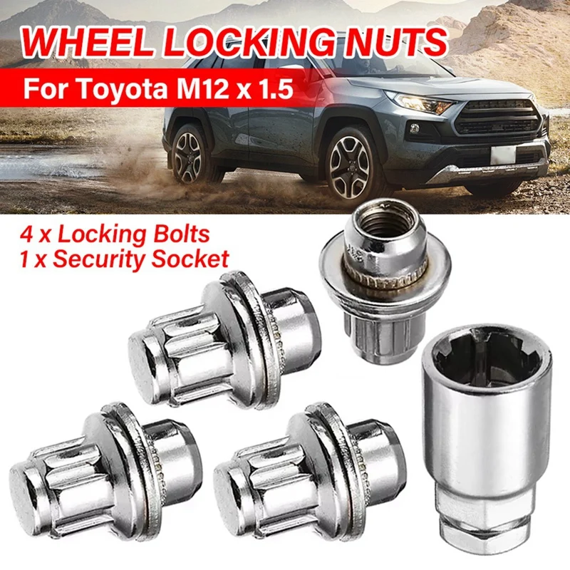 Super Sale 4PCS M12 X 1.5 Anti-Theft Wheel Lock Nuts with 1 Socket Key for Toyota 4Runner Corolla Hilux RAV4