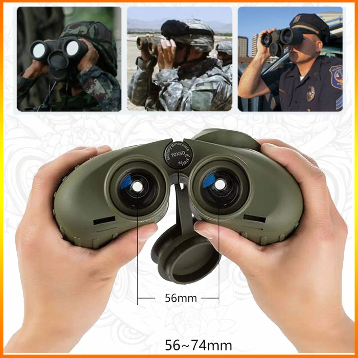 Tactical 10X50 Nautical HD Telescope with Low Light NightInternal Rangefinder & Compass Binoculars Birdwatching Hunting Boating