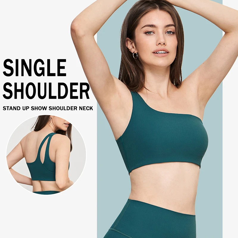 2024 Women's New Breathable One Piece Sports Bra Sexy One Shoulder Hollow Back Half Fixed Cup Yoga Tank Top