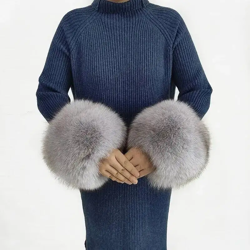 ผู้หญิงฤดูหนาว 100% Fox FUR ข้อมือของแท้ Fox Furry สายรัดข้อมือขนปุยสร้อยข้อมือแขนความอบอุ่นอุปกรณ์เสริมข้อเท้าอุ่น
