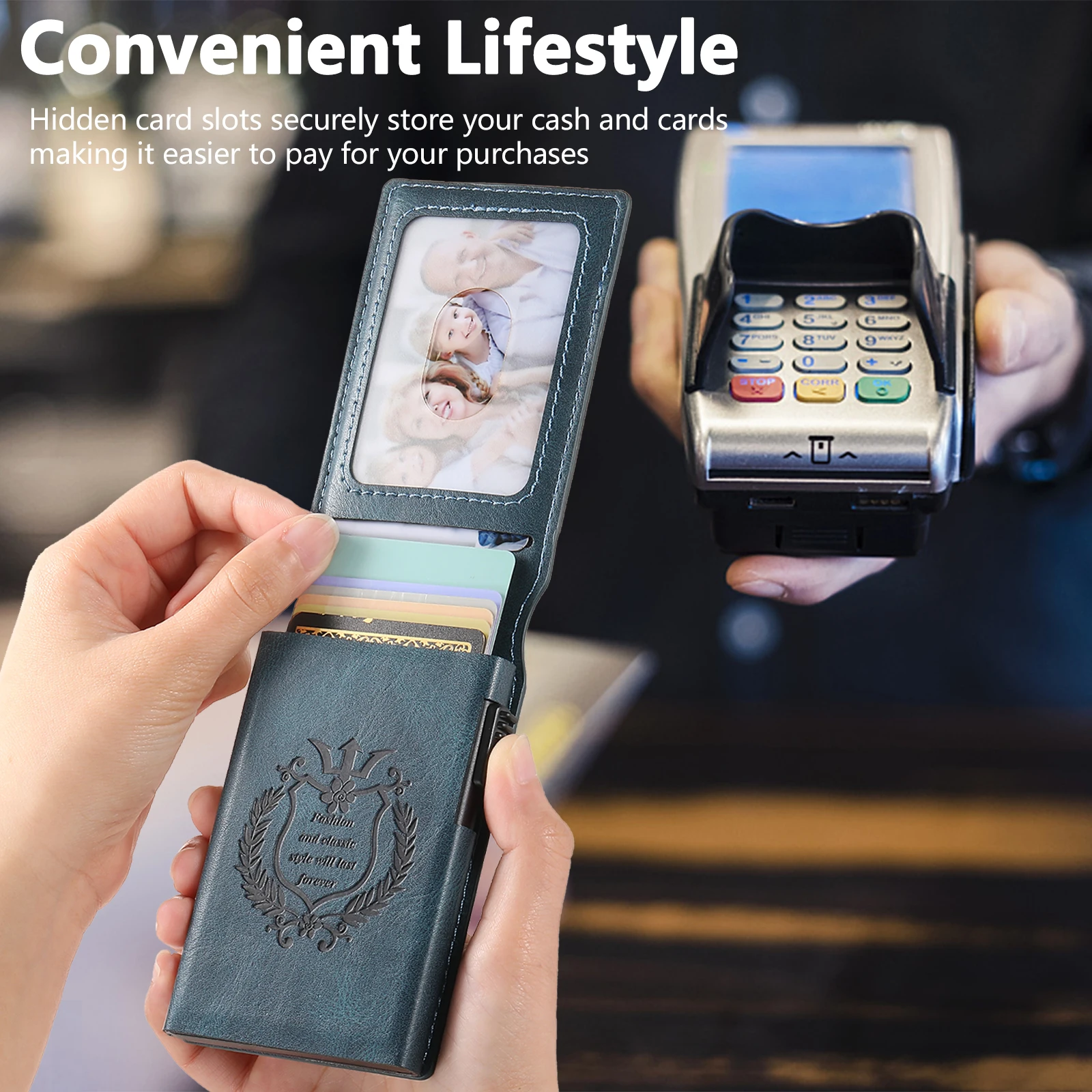 SUTENI Faux Leather For Men Wallet Card Slot Wallet Flip Cover Card Box Pressing The Button Automatically Ejects The Card