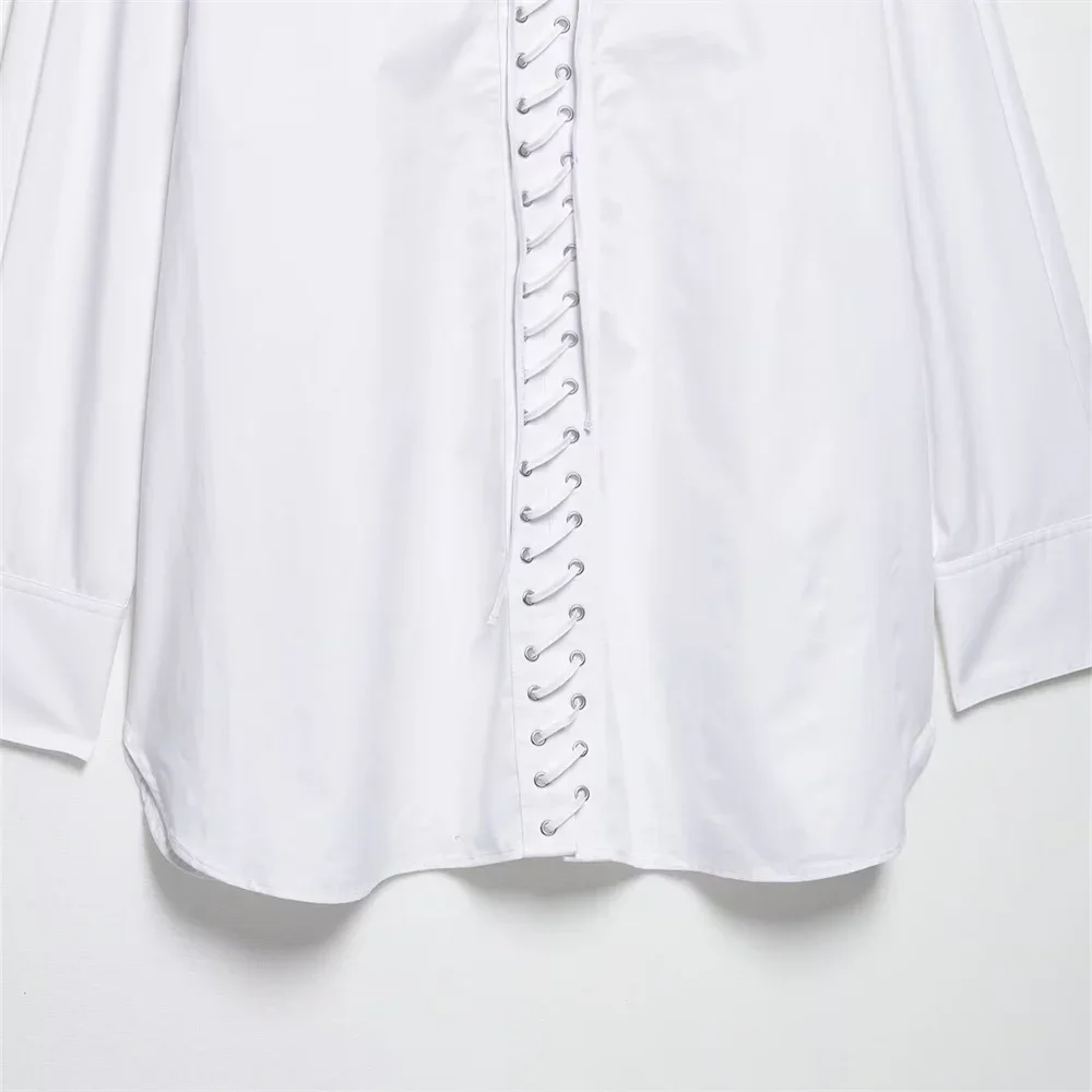 Damska koszula LIBIELIY na ramiączkach, uniwersalna, modna, z długim rękawem, jednolita, z kołnierzykiem, elegancka, nowa koszula na lato.