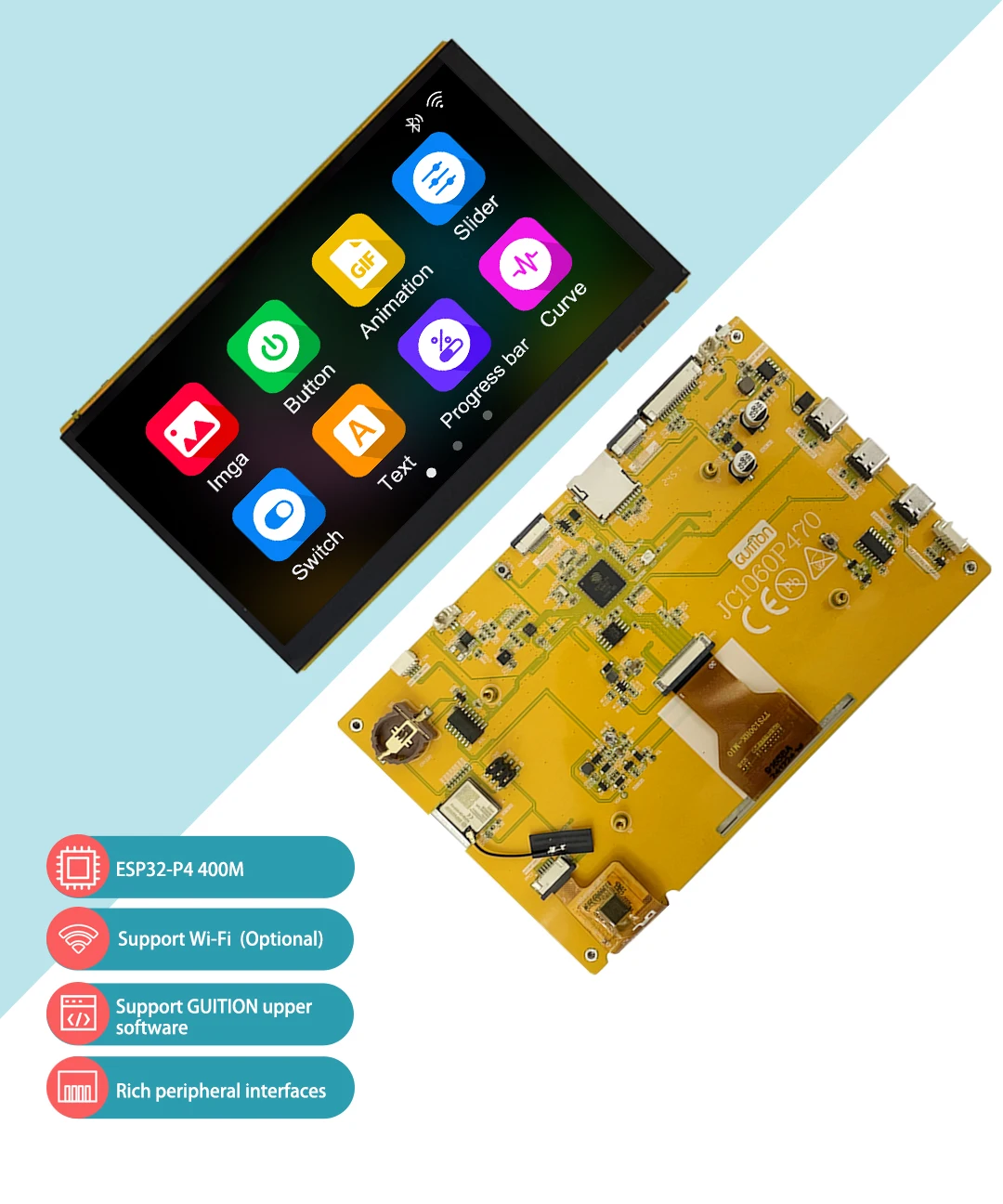 ESP32 P4 7 بوصة LCD لوحة تطوير اللمس بالسعة على متن ESP32-C6/منفذ الكاميرا/منفذ مكبر الصوت لاردوينو ESP IDE