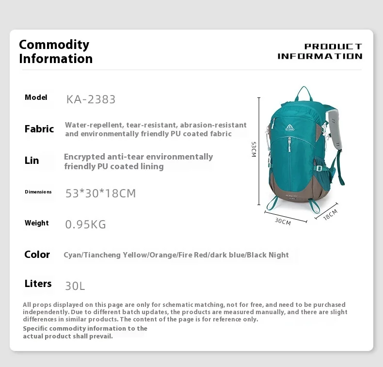 30L Lightweight Hiking Backpack with Rain Cover, Outdoor Sport Travel Bag Daypack for Camping Climbing Skiing Cycling Men Women