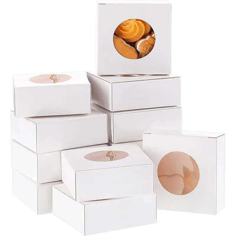 10/20/30/50pcs Kraft Paper Box,Square Small Gift Box with Round Clear Window,Paper Gift Packaging Box,for Wedding Party Birthday