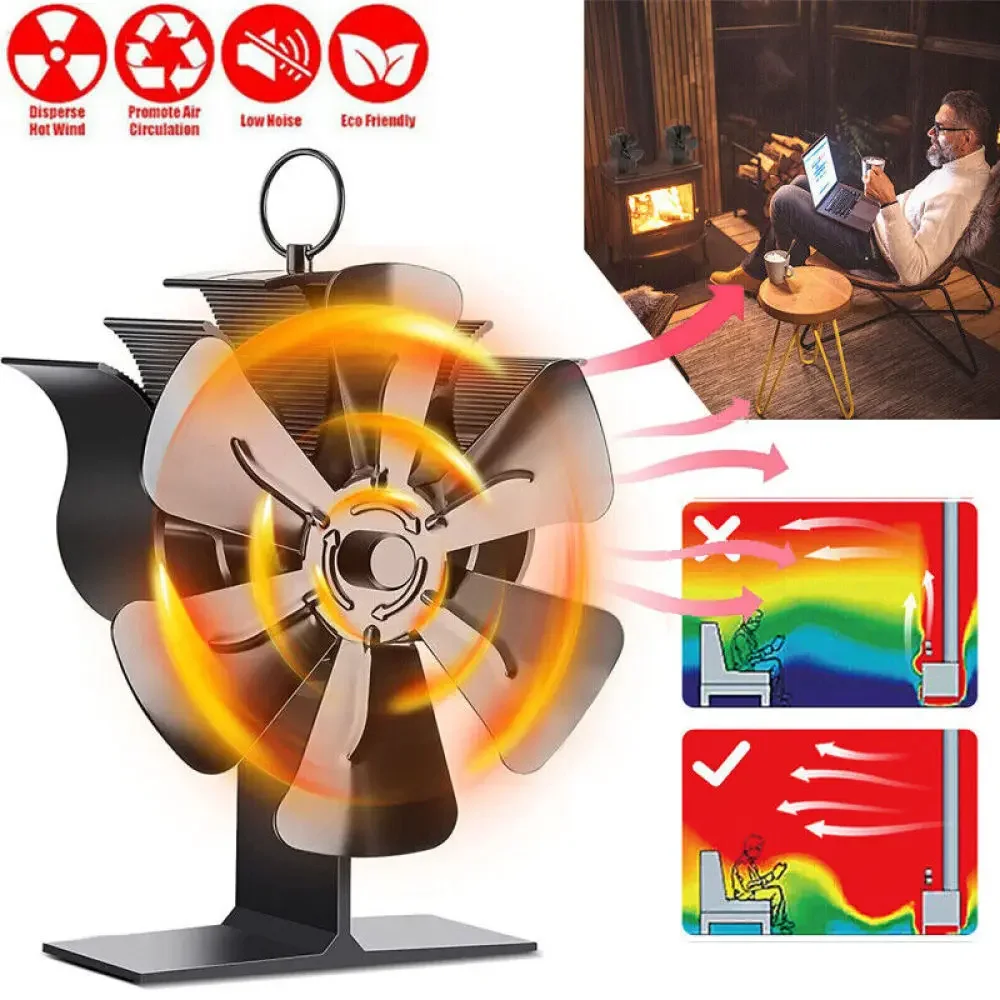 6 Blade Cocoon Warm Stove Burning Fan For Wood Log Burner Fireplace Fan Quiet Environment Heat Fire