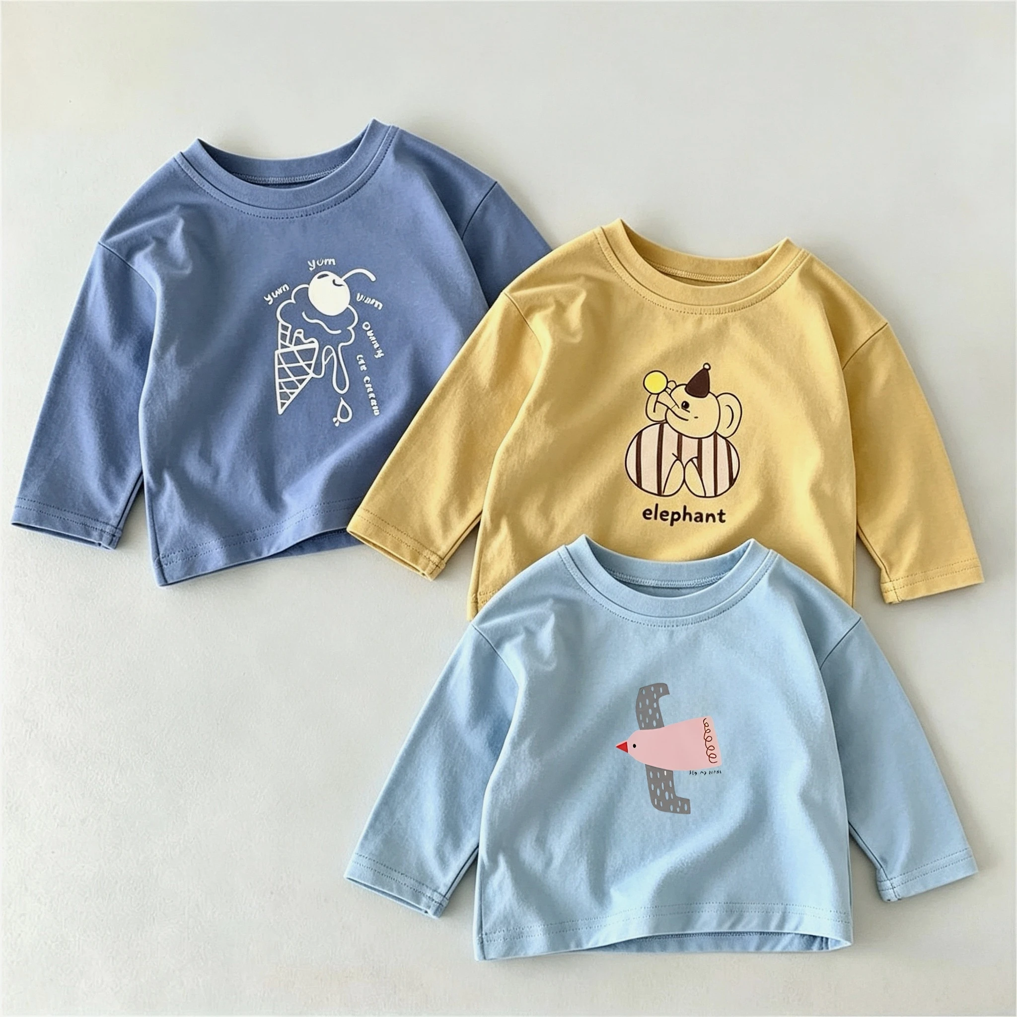 Children's Wear Tops Long Sleeve T-shirt Autumn Korean Style Fashion Kids Base Shirt Round Collar Casual Girl Blouse 1-7years
