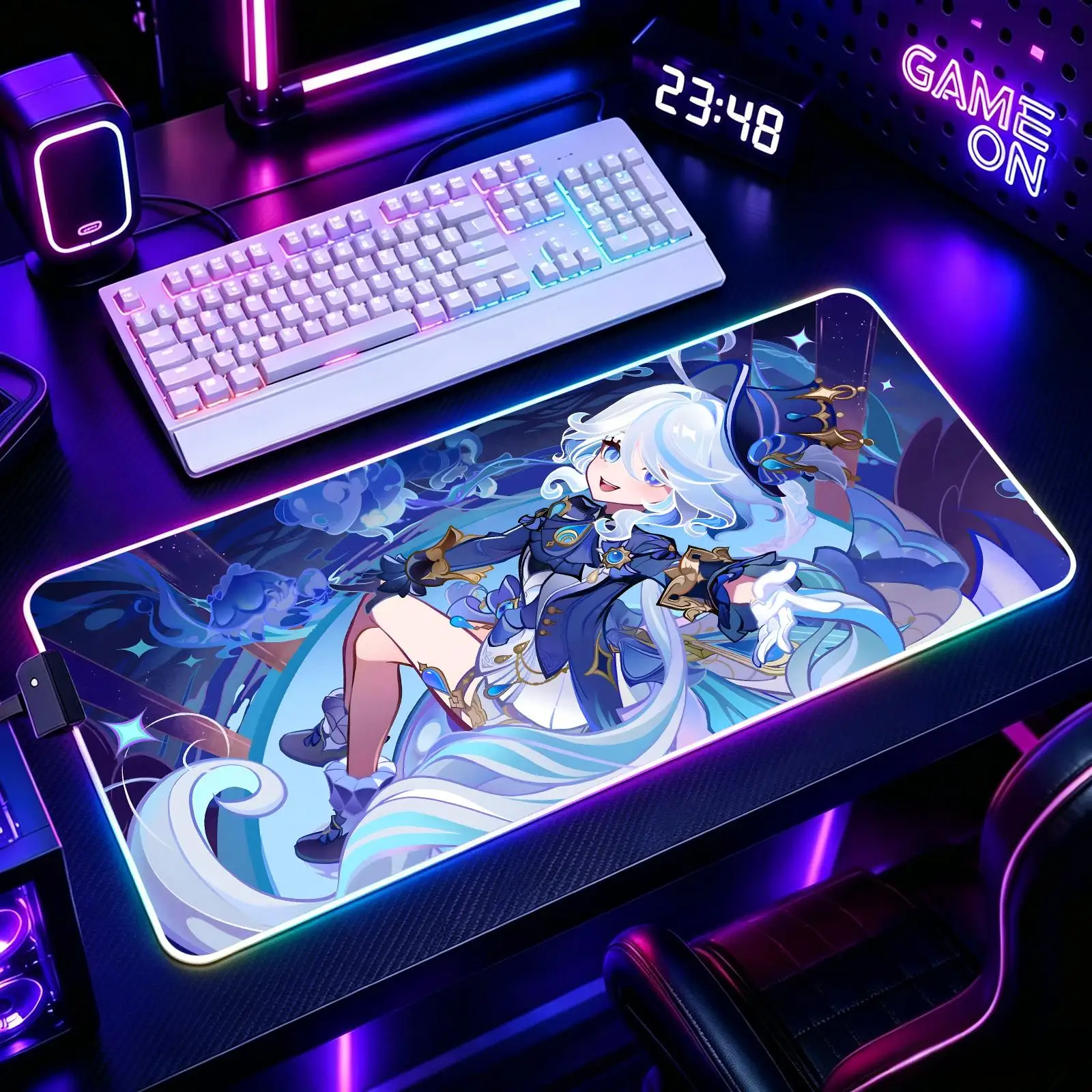 Mouse Pad RGB Color Changing Gaming Mouse Pad, Genshin Impact Furina Stitched Edges, XXL Large Keyboard Desk Mat
